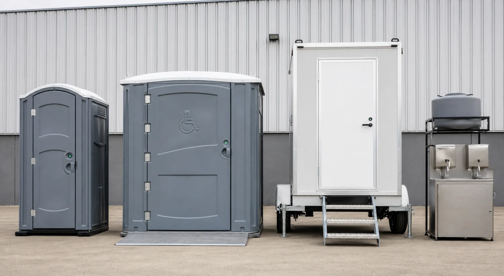 Comparación de cabina estándar, accesible y módulo sanitario para eventos