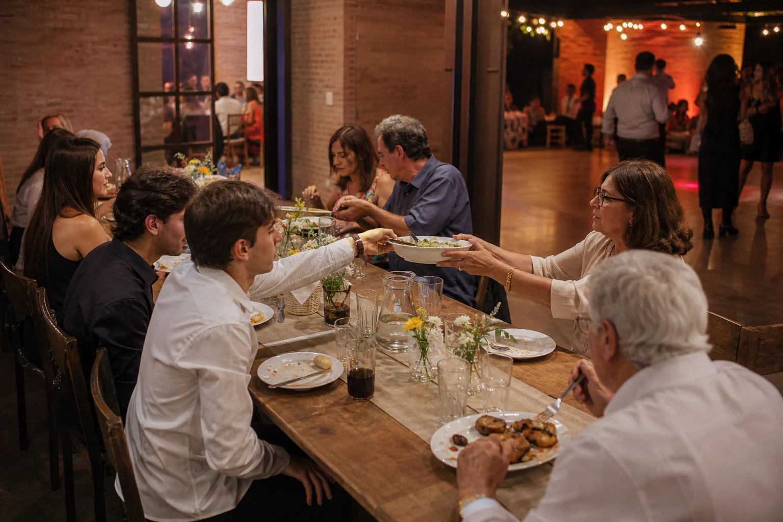 Jóvenes y familiares comparten la mesa durante un cumpleaños de 18