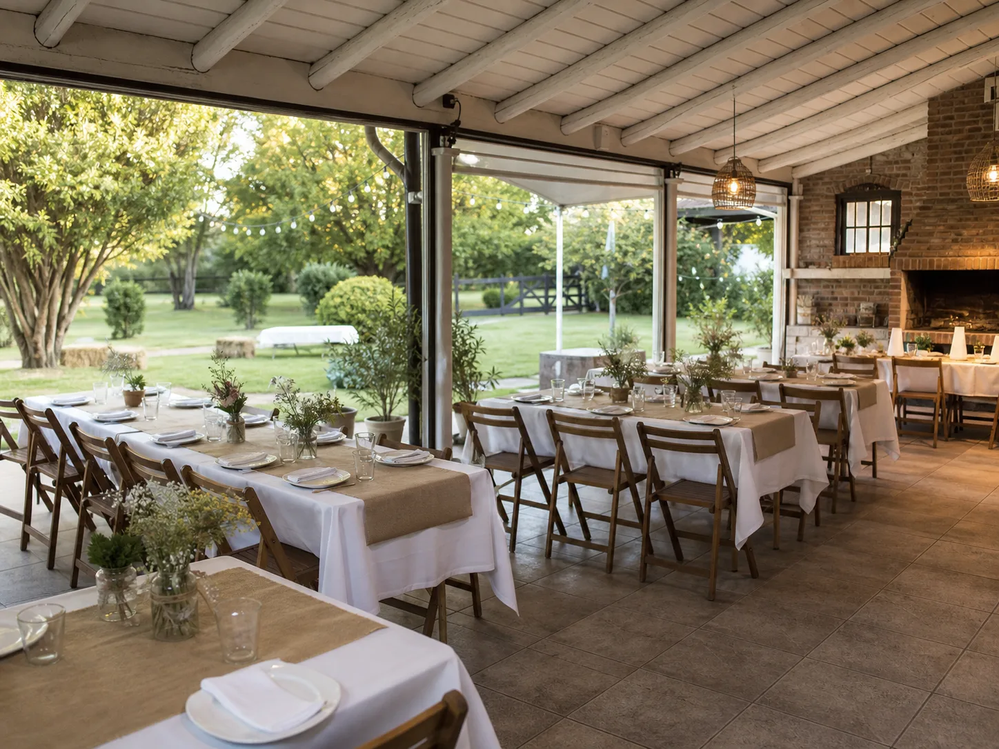 Espacio semiabierto con jardín para eventos sociales