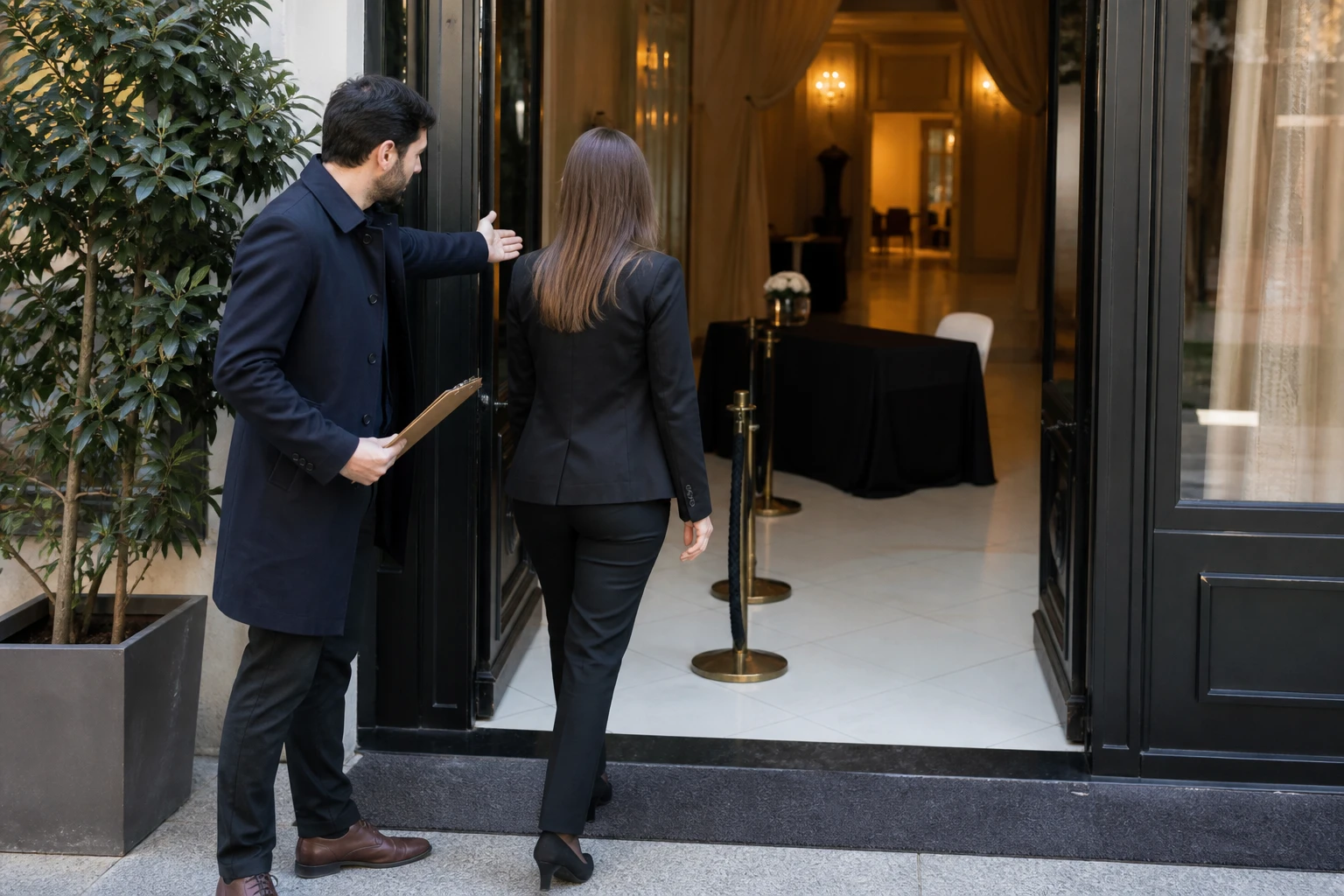 Coordinadores revisan el ingreso y la circulación antes del evento