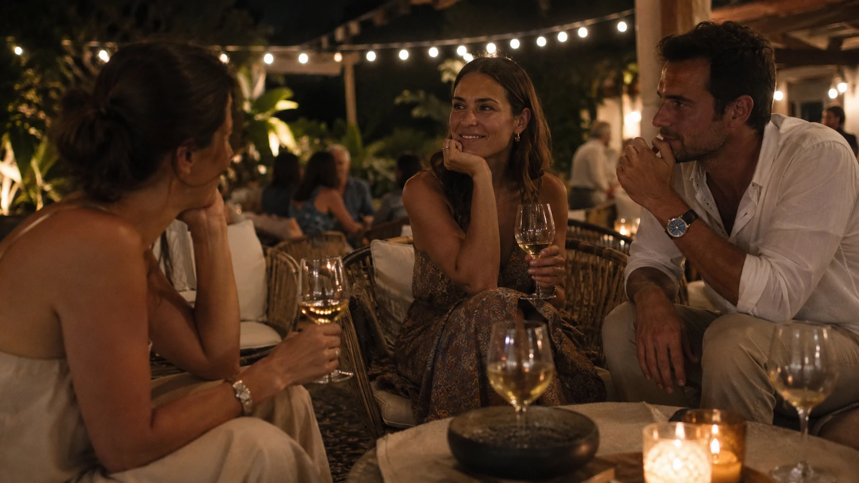 Invitados conversan durante una bienvenida informal antes del casamiento